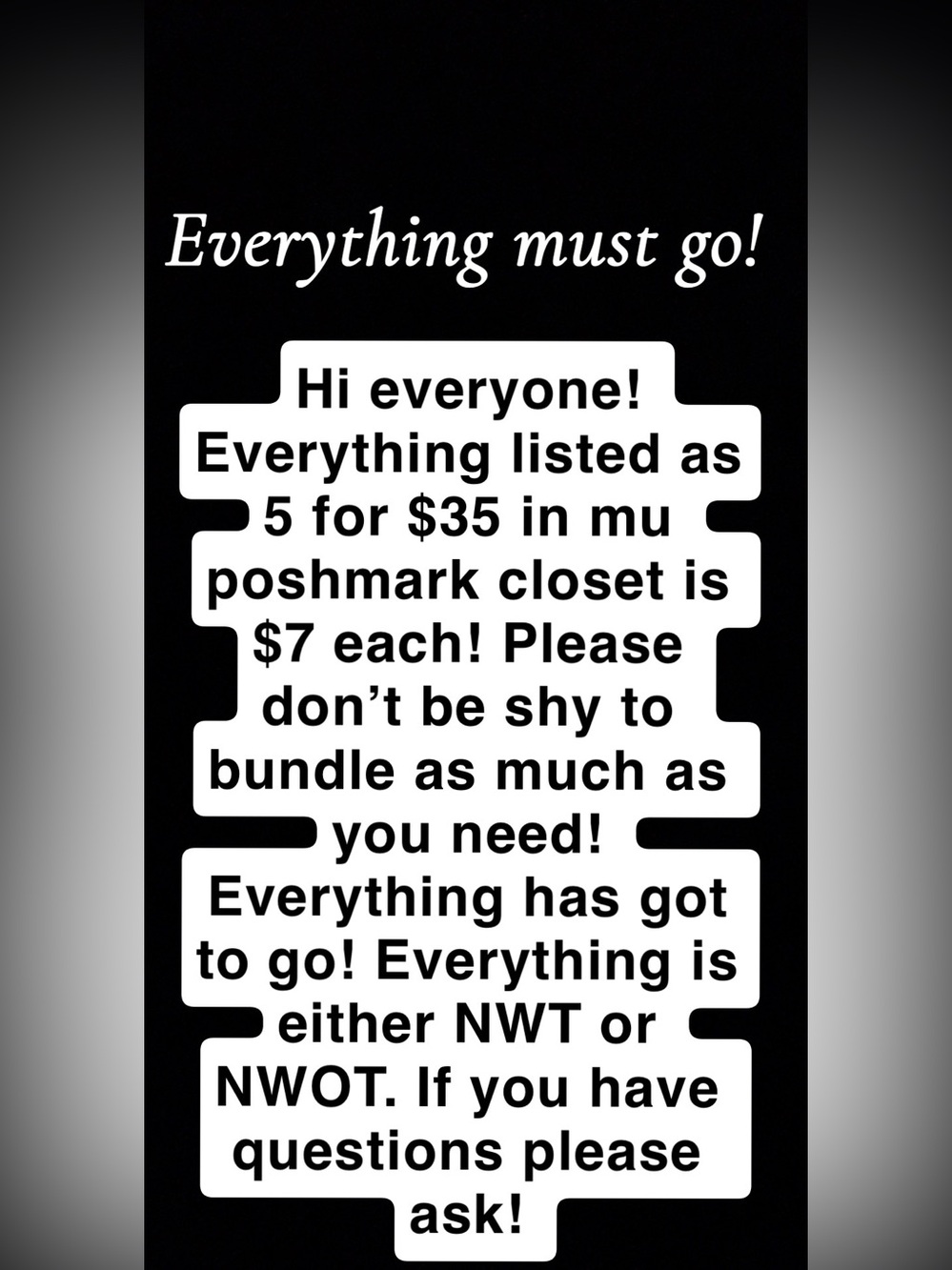 Everything marked as 5 for $35 is $7.00 each